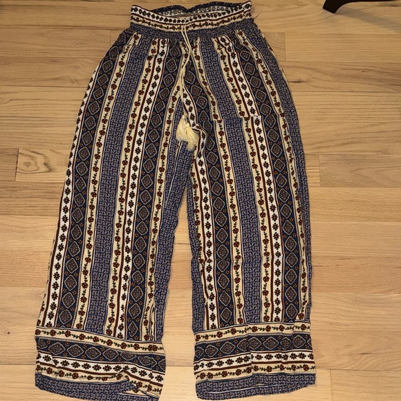shosho Pants - Shosho Blue and Cream Wide Leg Pants